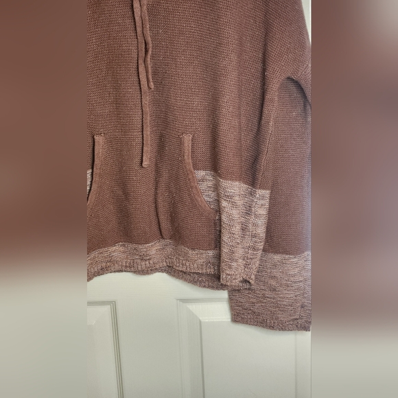 PrAna L Brown Crystal Beach Boho Bell Sleeve V-neck Knit Pocket Women's Sweater - Picture 4 of 12